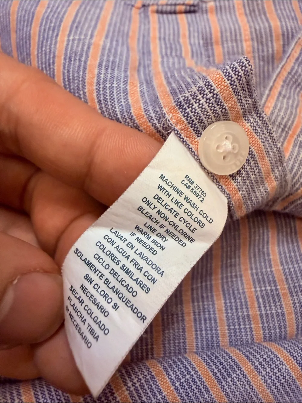 Perry Ellis Blue and Pink Striped Short-Sleeve Button-Down Shirt